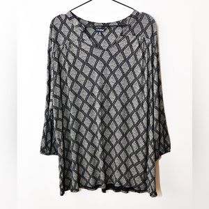 Lucky Brand, boho style diamond black blouse, size 3X